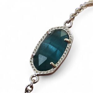 Kendra Scott Elisa Bracelet Silver Tone Green Faceted Stone Adjustable